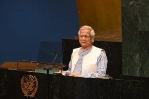 বাংলাদেশের প্রধান উপদেষ্টা অধ্যাপক মুহাম্মদ ইউনূস বলেছেন, পূর্ব জেরুজালেমকে রাজধানী করে একটি স্বাধীন ফিলিস্তিন রাষ্ট্র প্রতিষ্ঠার মাধ্যমে দ্বিরাষ্ট্রভিত্তিক সমাধান এখনই বাস্তবায়ন করতে হবে।