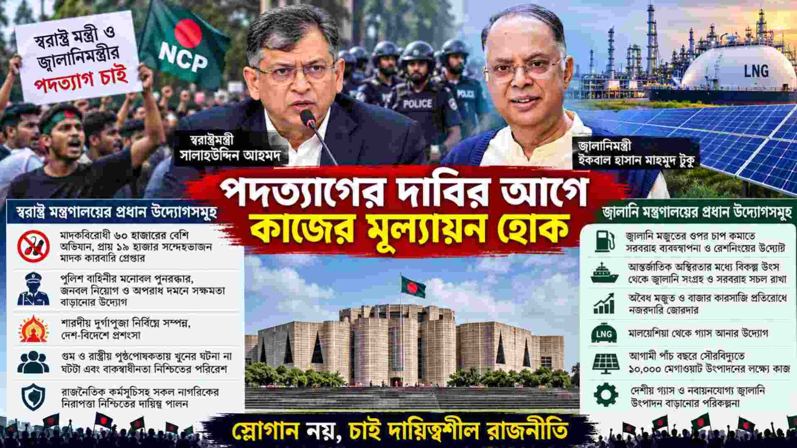 পদত্যাগের দাবি তোলার আগে কাজের মূল্যায়ন হোক: স্বরাষ্ট্রমন্ত্রী ও জ্বালানিমন্ত্রীর পক্ষে যুক্তি